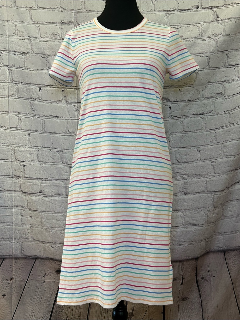 J. Crew White Midi Dress with Multicolor Stripes